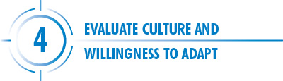 Evaluate culture and willingness to adapt