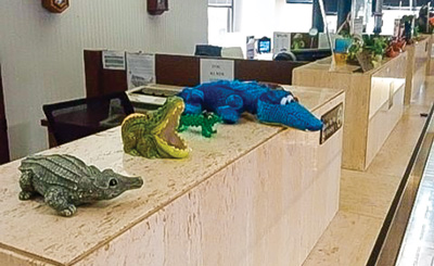 Alligator trinkets on counter