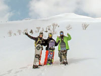 Brown skiing with friends in the Hokkoda Mountains, Aomori, Japan.